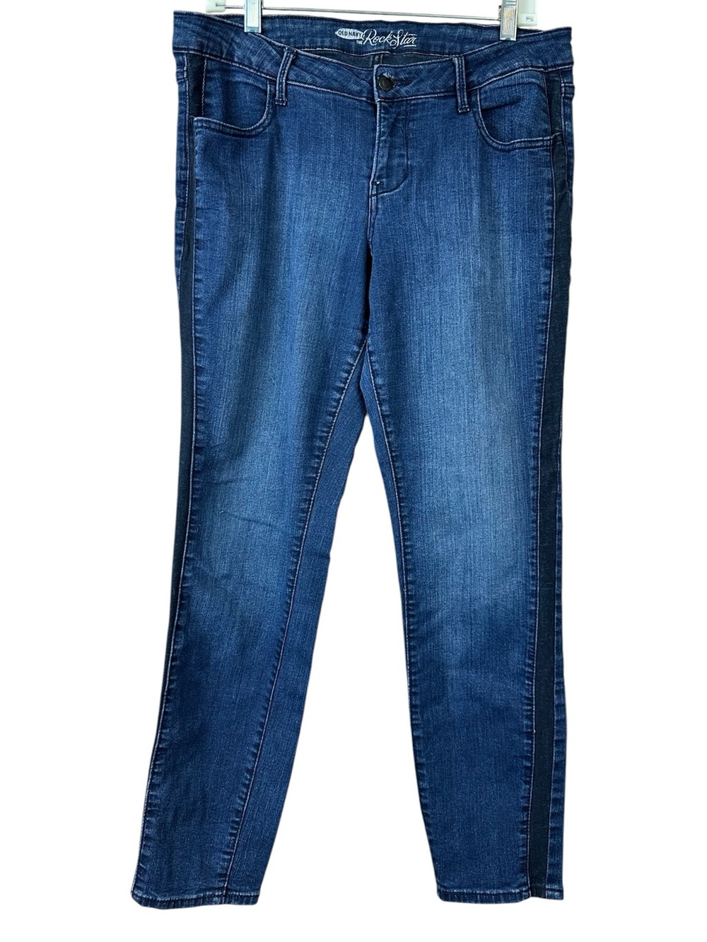 Old Navy Rockstar Tuxedo Side Stripe Blue Denim Jeans Women Sz 14